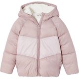 Donsjack met capuchon colorblock meisjes zachtpaars