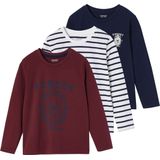 Set van 3 - T-shirts - Bordeauxrood - Lange Mouwen - 100% Katoen