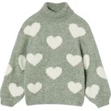 Gebreide Trui - Maxi Coltrui - Groengrijs - Rolkraag - 56% Polyester, 42% Acryl, 2% Elastaan