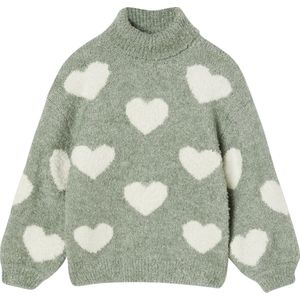 Gebreide Trui - Maxi Coltrui - Groengrijs - Rolkraag - 56% Polyester, 42% Acryl, 2% Elastaan