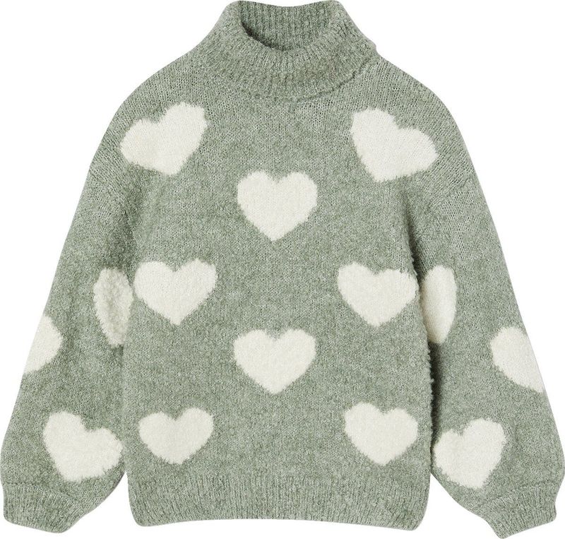 Gebreide Trui - Maxi Coltrui - Groengrijs - Rolkraag - 56% Polyester, 42% Acryl, 2% Elastaan