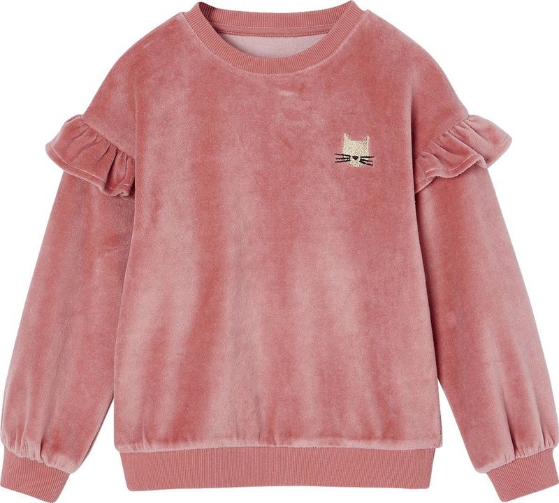 Vertbaudet Meisjessweater met ruches van glad fluweel met kattenmotief