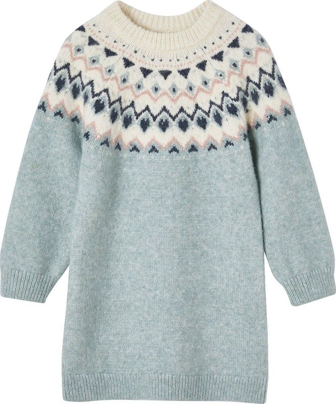 Vertbaudet - Jacquard - Gebreide Meisjesjurk - Licht opstaande Kraag - Lange Mouwen