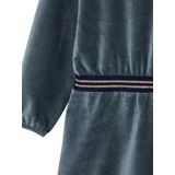 Fluwelen Meisjesjurk - Ronde Halslijn - Gestreepte Tailleband - Lange Mouwen