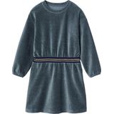 Fluwelen Meisjesjurk - Ronde Halslijn - Gestreepte Tailleband - Lange Mouwen