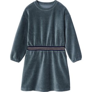 Fluwelen Meisjesjurk - Ronde Halslijn - Gestreepte Tailleband - Lange Mouwen