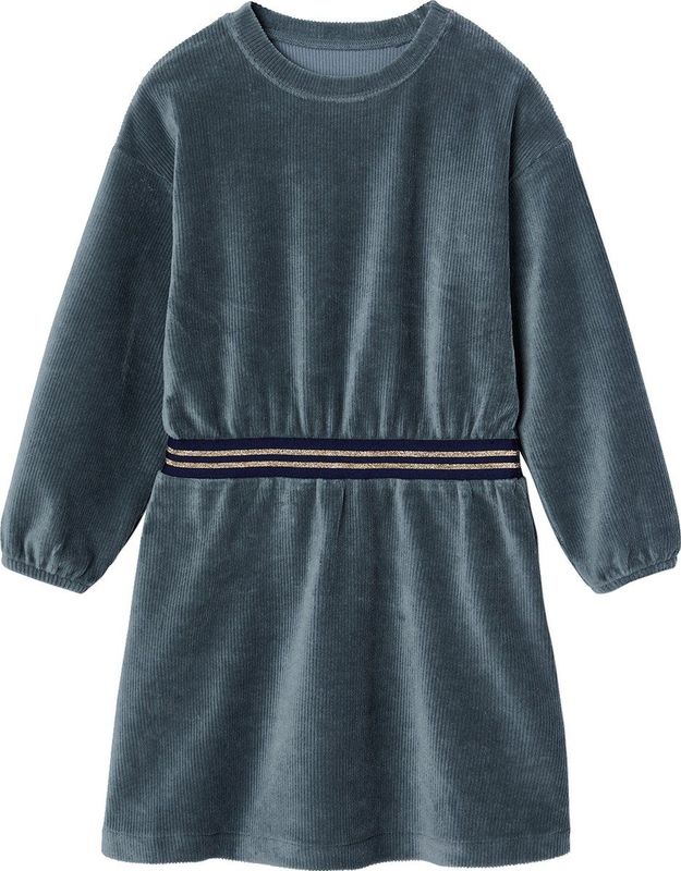 Fluwelen Meisjesjurk - Ronde Halslijn - Gestreepte Tailleband - Lange Mouwen