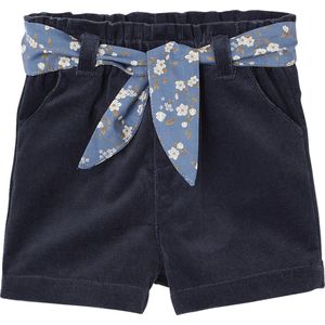 Fluwelen Short - Marineblauw - 100% Katoen - Met Bloemenriem - Elastische Tailleband