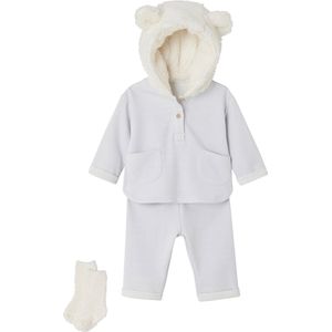Driedelige Set - Jongensbaby - Grijs - Katoen/Polyester - Met Capuchon en Sokken