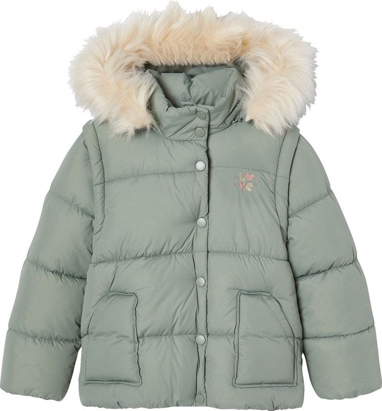 Meegroeijack van fleece voor meisjes met afneembare capuchon en mouwen korstmos