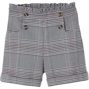 Flanellen - Meisjesshort - Marineblauw - Geweven Ruitjes - Hoge Elastische Paperbag Taille