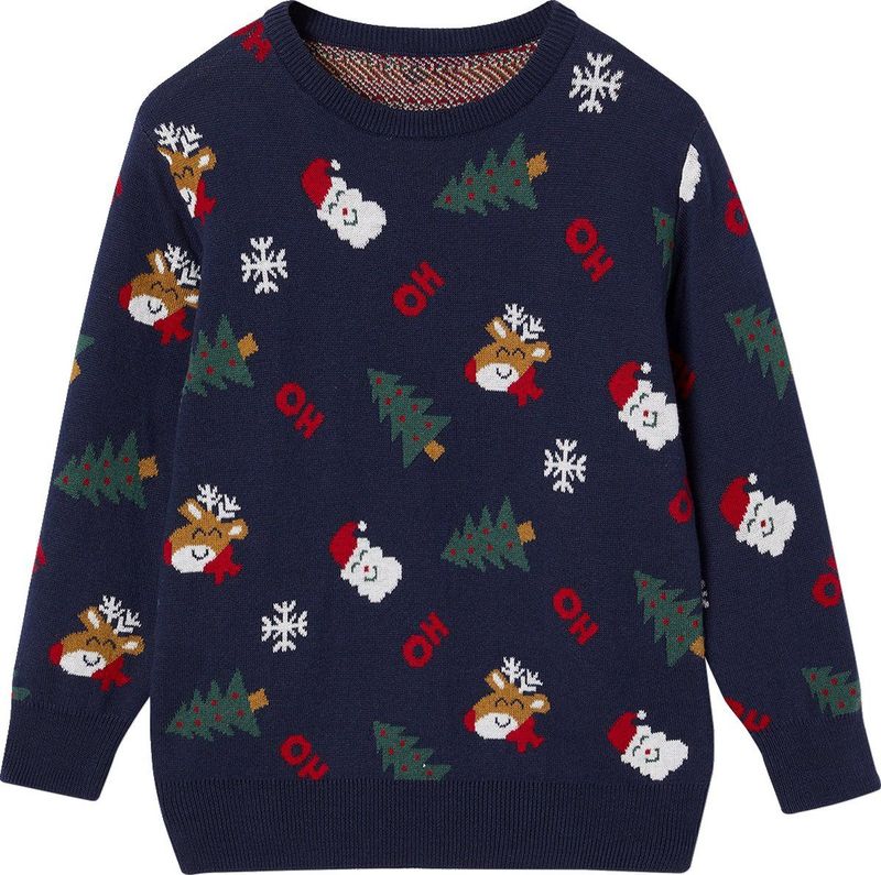 Jacquard - Jongenstrui - Marineblauw - Kerstthema - Lange Mouwen