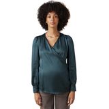 Zwangerschapsblouse - Gekruiste Halslijn - Lange Pofmouwen - Satijnen Effect - 100% Viscose
