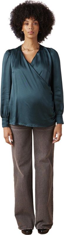 Zwangerschapsblouse - Gekruiste Halslijn - Lange Pofmouwen - Satijnen Effect - 100% Viscose