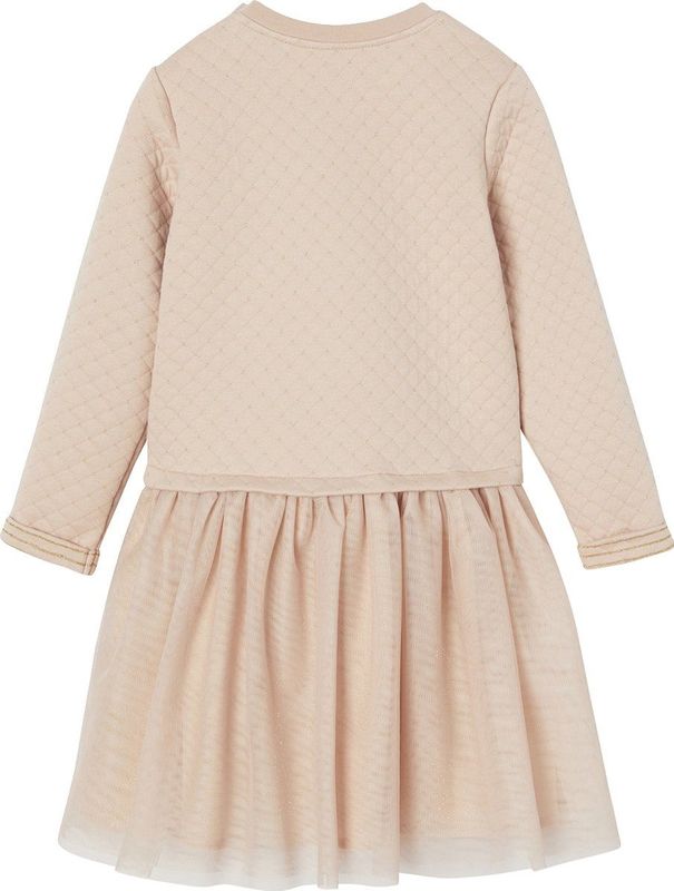 Jurk - 2 in 1 - Fleece en Voile - Roze - Met Sterrenbadge