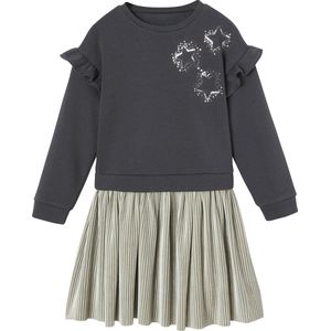 Meisjesfeestjurk - Antraciet - 2-in-1 Effect - Sterren van Lovertjes - Ruches op Mouwen