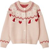 Jacquard - Meisjesvest - Roze - Met Glanzende Draden - Lange Mouwen - Knoopsluiting