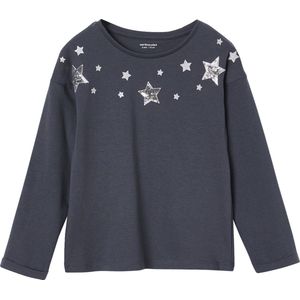 Meisjesshirt - Antraciet - Thema Kerst - Lange Mouwen - Glanzende Sterren