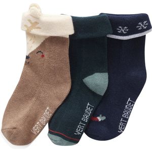 Set van 3 Paar Kerstsokken - Pecannoot - Voor Babyjongens - Feestelijke Motieven