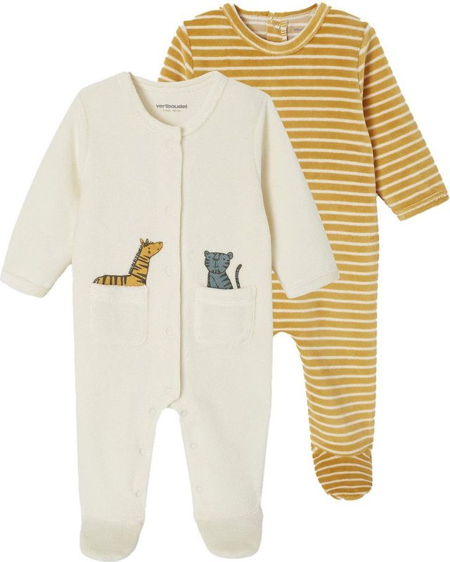 Vertbaudet - Set van 2 - Fluwelen Slaappakjes - Effen en Gestreept