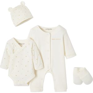 4-delige geboorteset - Ecru - Voor Baby's en Prematuurbaby's - Rompertje Pyjama Muts Wanten