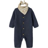 Gemêleerde Gebreide Babyset - Antraciet - Babypakje met Lange Mouwen en Sjaal