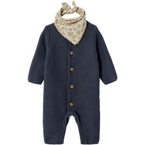 Gemêleerde Gebreide Babyset - Antraciet - Babypakje met Lange Mouwen en Sjaal