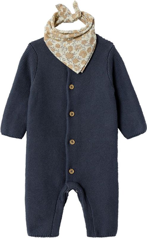 Gemêleerde Gebreide Babyset - Antraciet - Babypakje met Lange Mouwen en Sjaal