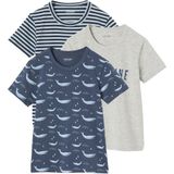 T-shirts - Set van 3 - Walvisprint - Korte Mouwen - Verschillende Kleuren - 95% Katoen