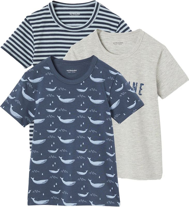 T-shirts - Set van 3 - Walvisprint - Korte Mouwen - Verschillende Kleuren - 95% Katoen