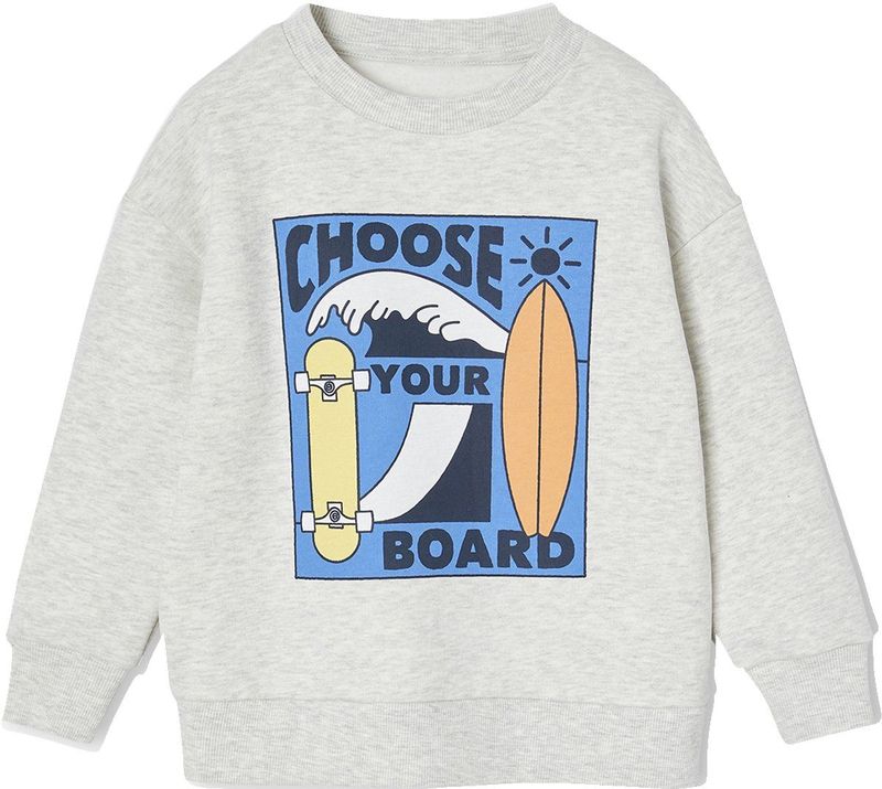 Jongens - Skateprint Sweater - Gemêleerd Wit - Katoen