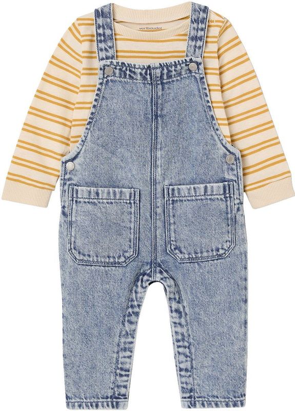 Babyset - T-shirt + Tuinbroek - Gestreept - Denim - 0-18 Maanden