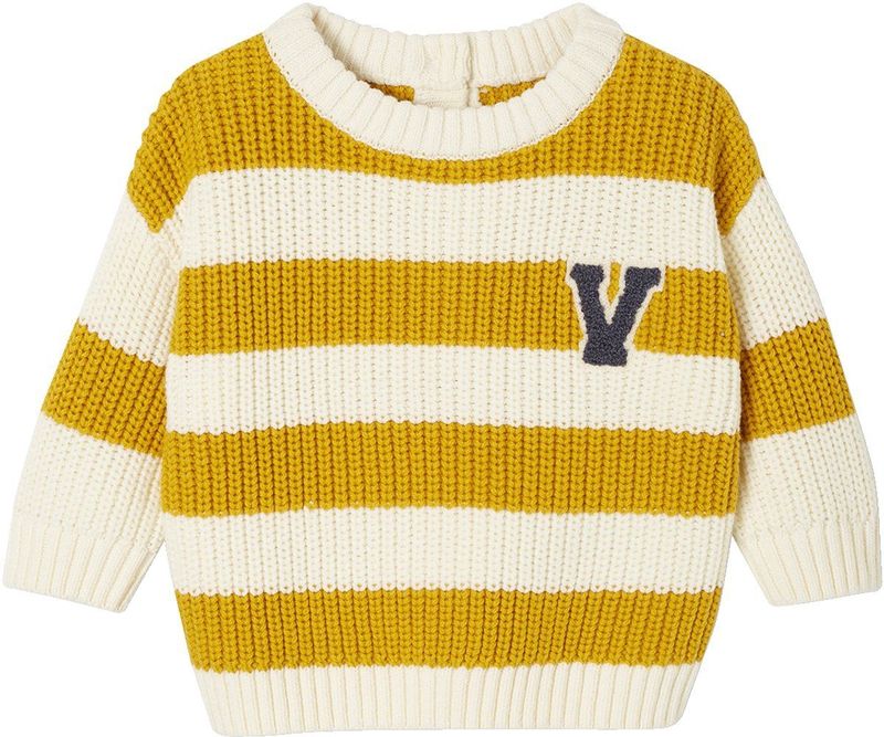 Gestreepte - Babytrui - Mosterdgeel - Katoen