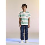 Jongensshirt - Groen - Gestreept - Korte Mouwen - Borstzakje met Print