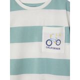 Jongensshirt - Groen - Gestreept - Korte Mouwen - Borstzakje met Print