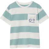 Jongensshirt - Groen - Gestreept - Korte Mouwen - Borstzakje met Print