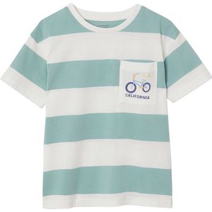 Jongensshirt - Groen - Gestreept - Korte Mouwen - Borstzakje met Print