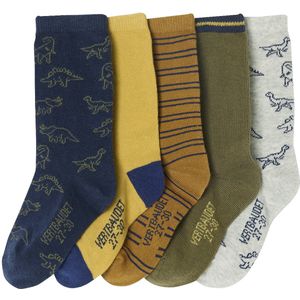 Set van 5 - Dinosaurussokken - Blauwgroen - 80% Katoen, 18% Acryl, 2% Elastaan
