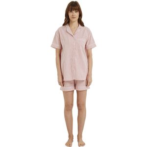 Gestreepte seersucker pyjama short voor zwangerschap en borstvoeding rozen