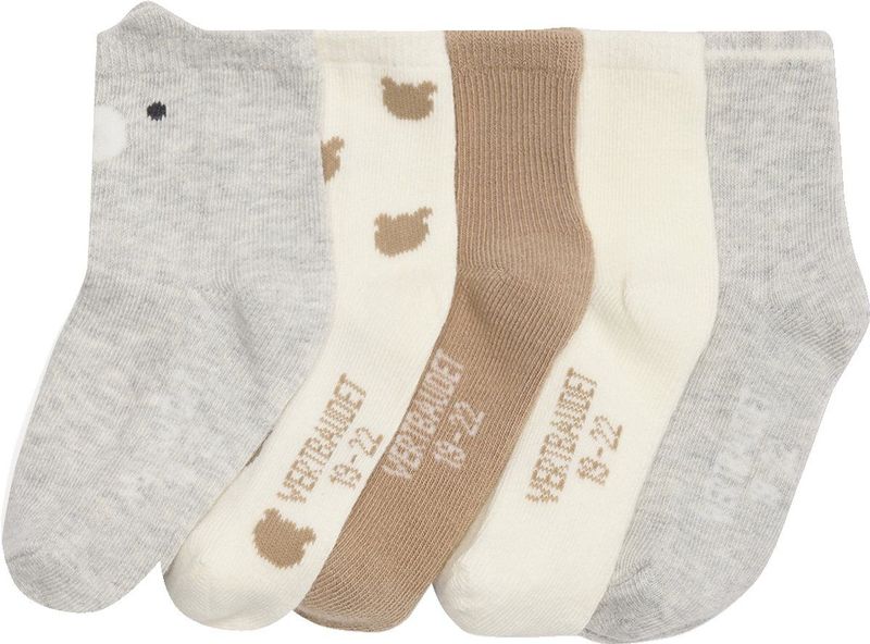 Vertbaudet Set van 5 Paar Babysokken - Beertjespatroon - Zacht Katoenmix