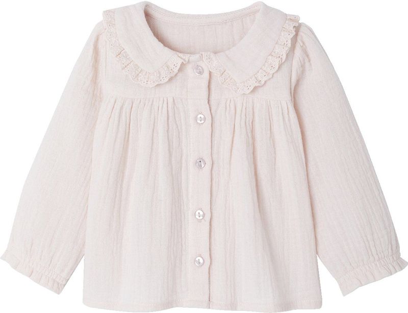 Babyblouse - Katoengaas - Wit - Claudinekraag - Lange Mouwen