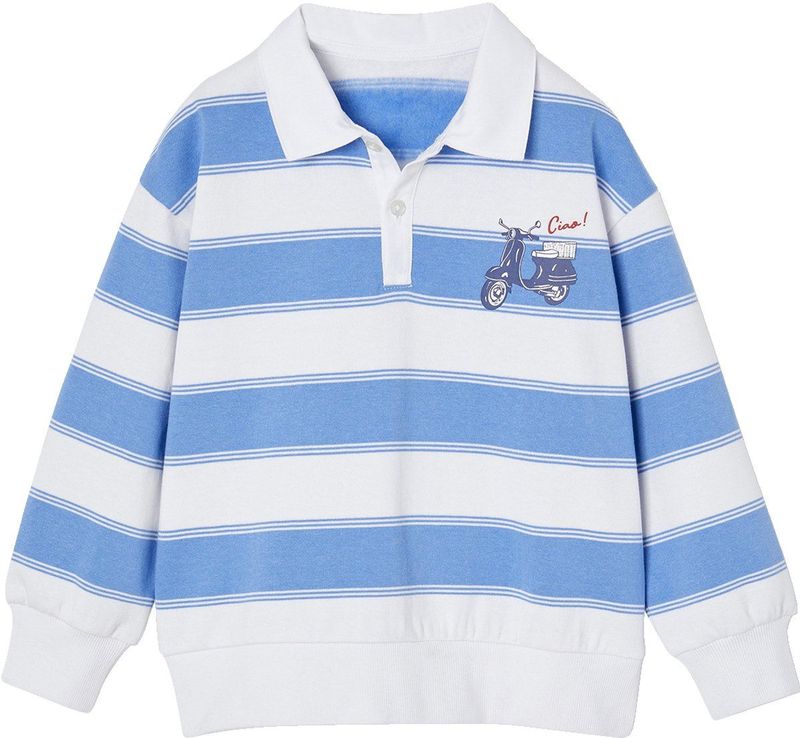 Vertbaudet - Gestreepte Polo Sweater - Blauw - 80% Katoen, 20% Gerecycled Polyester