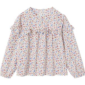 Meisjesblouse met ruches met bloemenprint wit, bedrukt