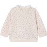 Babysweater - Bloemenprint - Lichtroze - 100% Katoen - Ronde Halslijn met Ruches