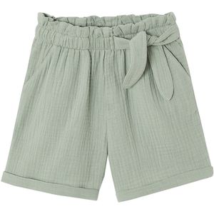 Meisjesshort in "paperbag"-stijl, van katoengaas saliegroen