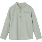 Jongens - Overhemd - Saliegroen - Katoen/Linnen - Maokraag, Oprolbare Mouwen