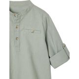 Jongens - Overhemd - Saliegroen - Katoen/Linnen - Maokraag, Oprolbare Mouwen