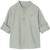 Jongens - Overhemd - Saliegroen - Katoen/Linnen - Maokraag, Oprolbare Mouwen