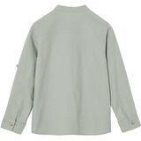 Jongens - Overhemd - Saliegroen - Katoen/Linnen - Maokraag, Oprolbare Mouwen