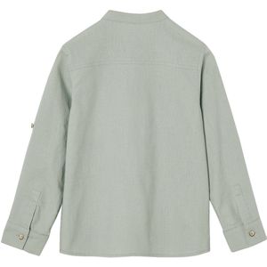 Jongens - Overhemd - Saliegroen - Katoen/Linnen - Maokraag, Oprolbare Mouwen